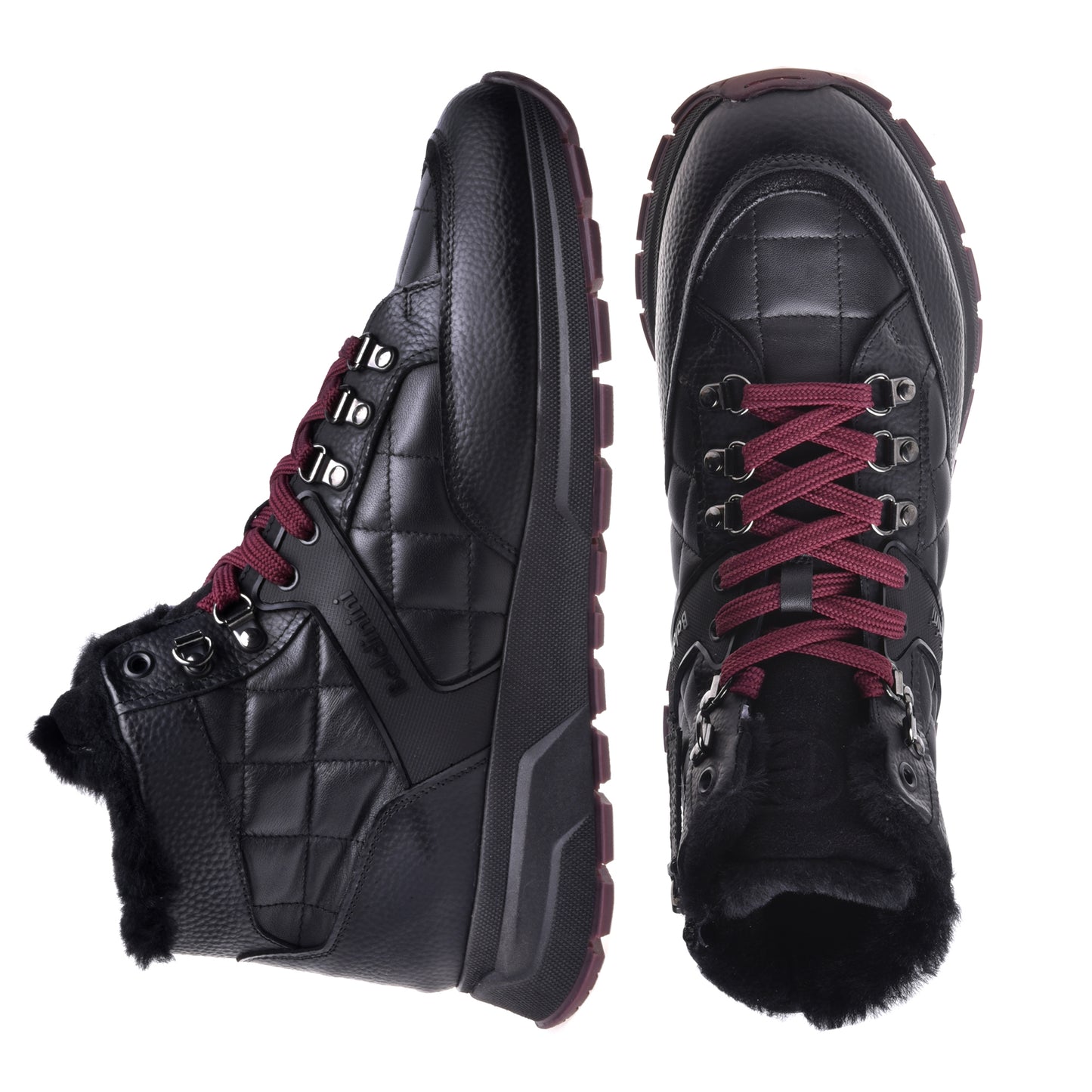 Sneakers montantes en cuir foulonné et cuir nappa noir