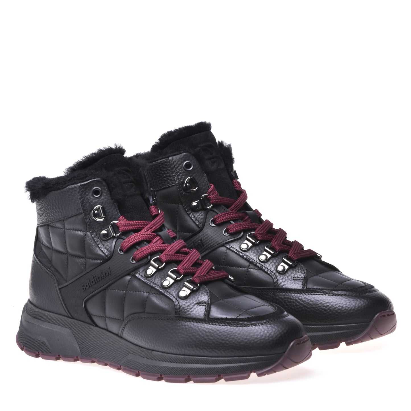 Sneakers montantes en cuir foulonné et cuir nappa noir