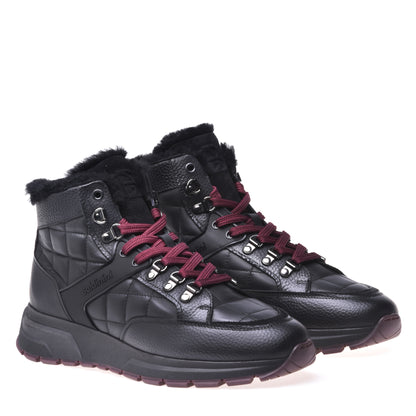 Sneakers montantes en cuir foulonné et cuir nappa noir