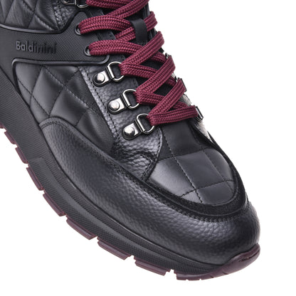 Sneakers montantes en cuir foulonné et cuir nappa noir