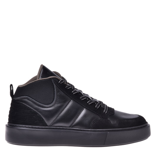 Sneakers montantes en nappa et suède noir