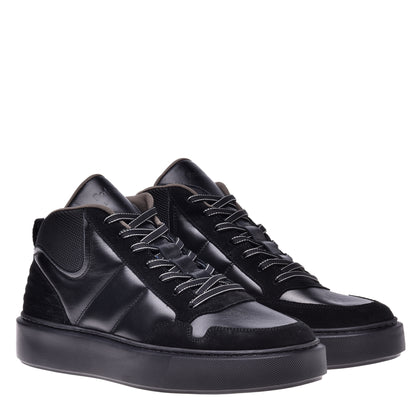 Sneakers montantes en nappa et suède noir