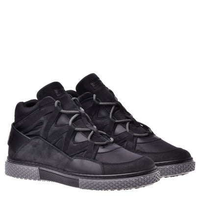 Sneakers mi-hautes en nubuck noir et tissu noir