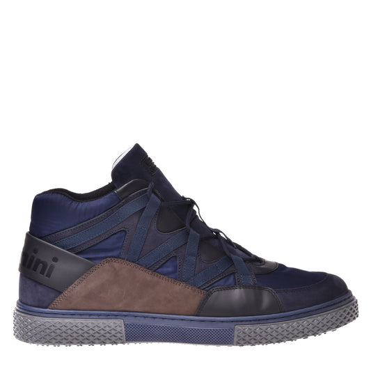 Sneakers mi-hautes en nubuck noir et tissu bleu