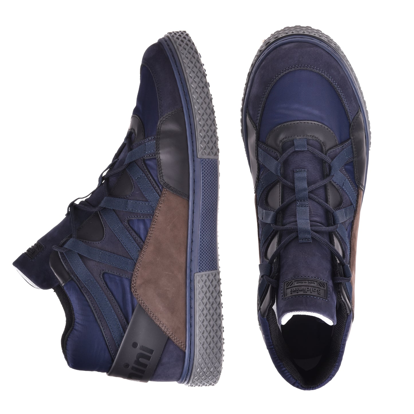 Sneakers mi-hautes en nubuck noir et tissu bleu