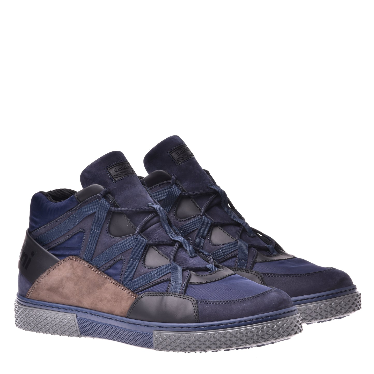 Sneakers mi-hautes en nubuck noir et tissu bleu