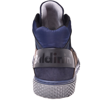 Sneakers mi-hautes en nubuck noir et tissu bleu