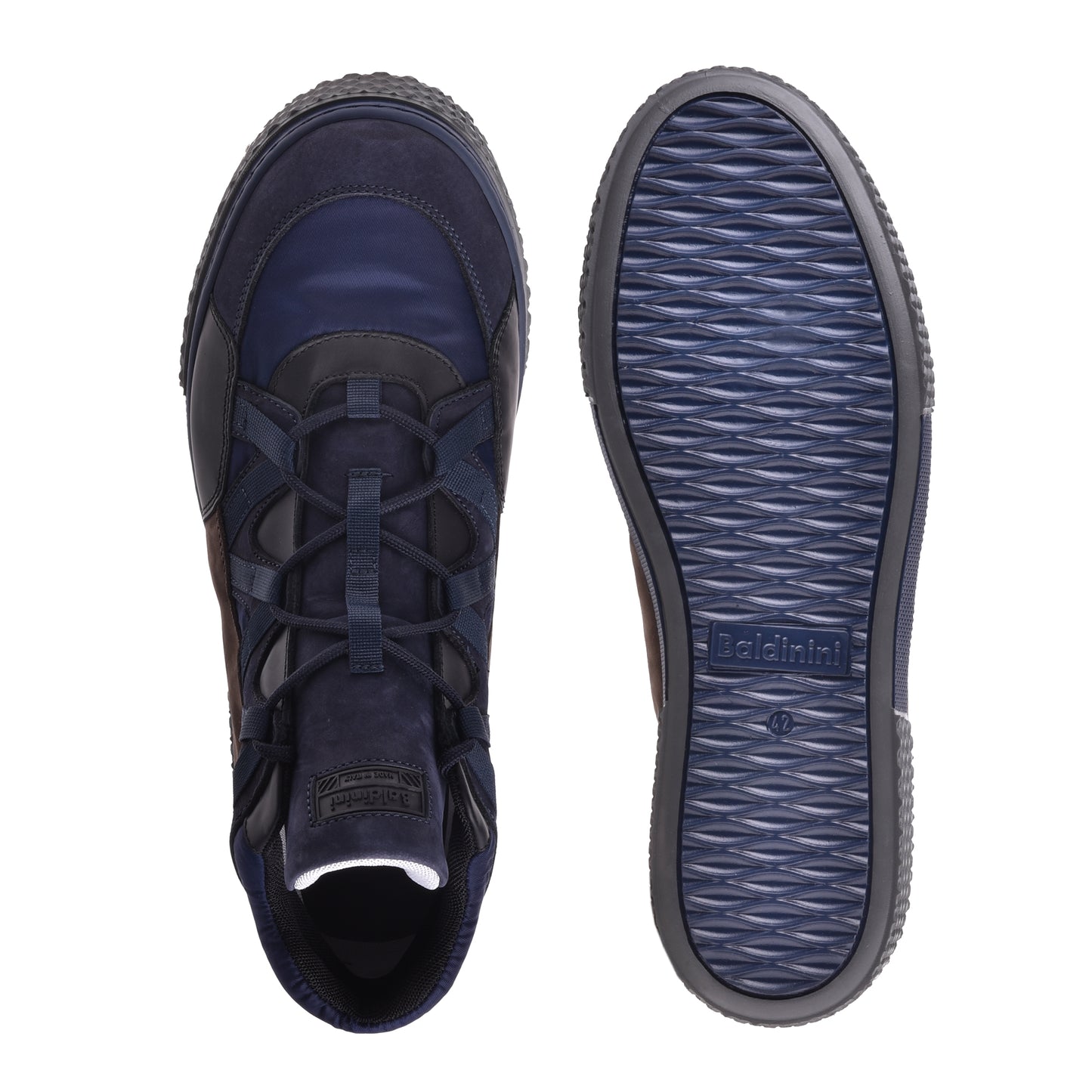 Sneakers mi-hautes en nubuck noir et tissu bleu