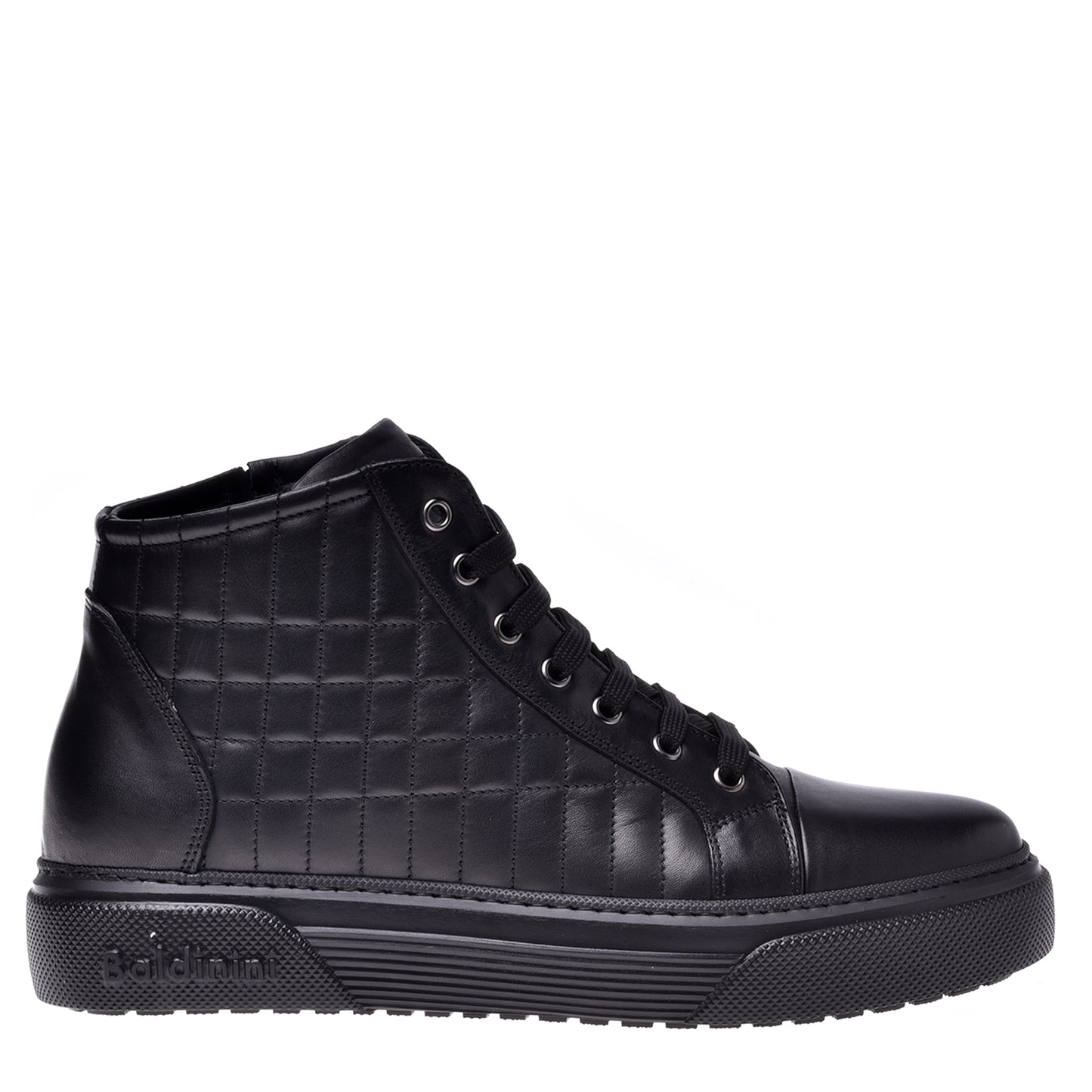 Sneakers mi-hautes en cuir noir matelassé