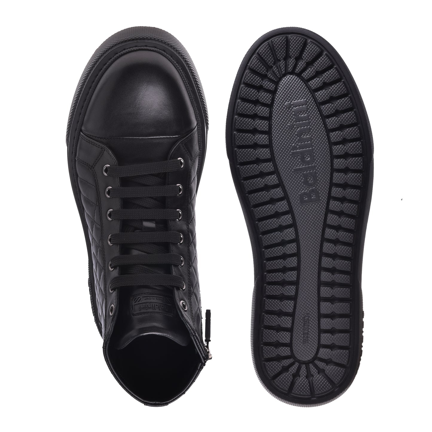 Sneakers mi-hautes en cuir noir matelassé
