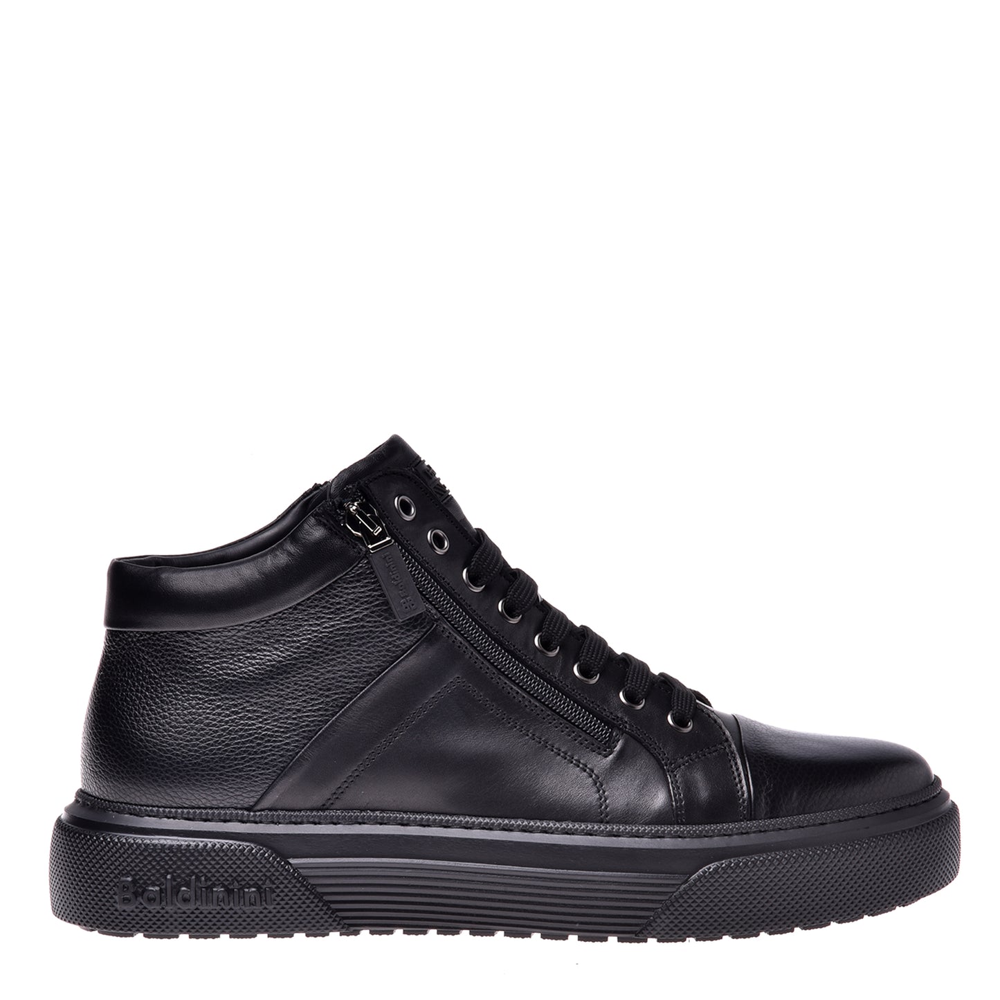 Sneakers mi-hautes en cuir foulonné noir