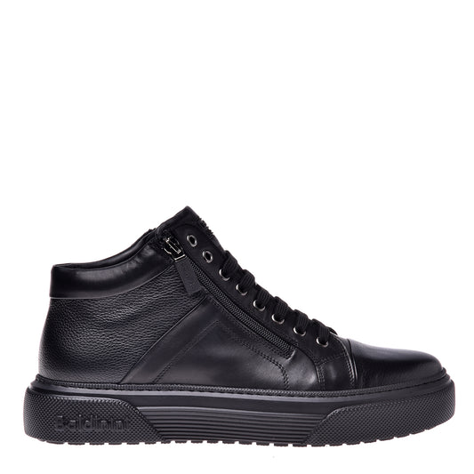 Sneakers mi-hautes en cuir foulonné noir