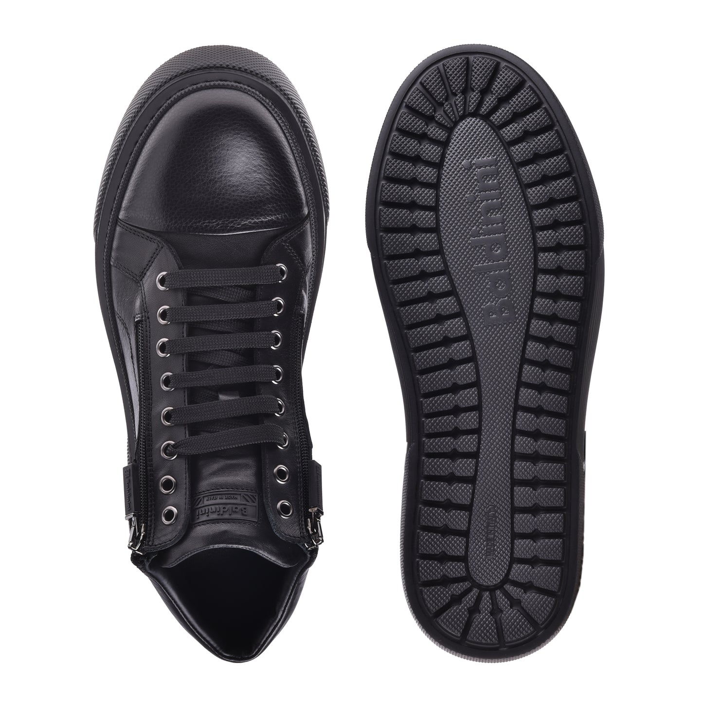 Sneakers mi-hautes en cuir foulonné noir