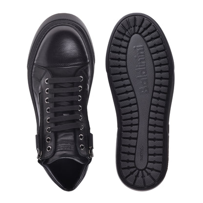 Sneakers mi-hautes en cuir foulonné noir