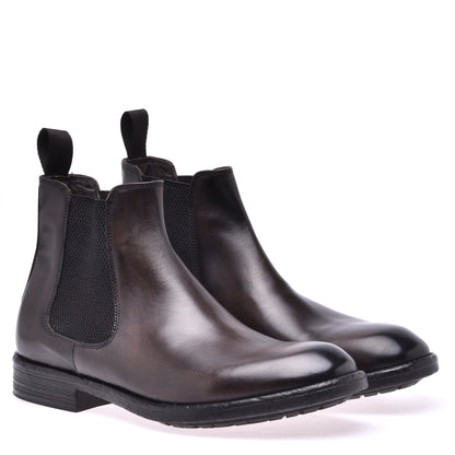 Bottine Beatles en cuir de veau brossé brun foncé