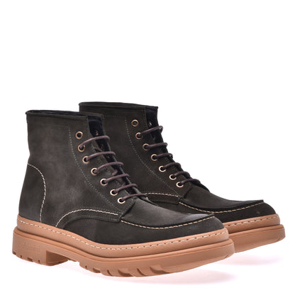 Forest green ankle boots in split leather