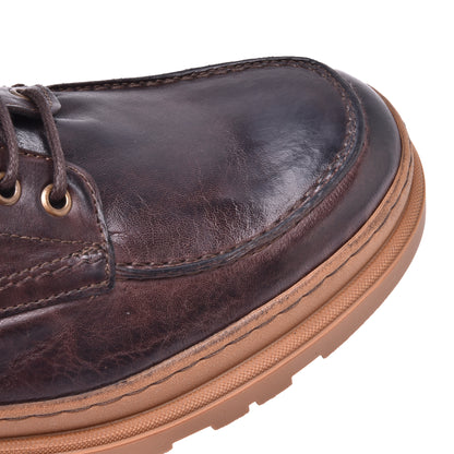 Aged leather ankle boot in dark brown
