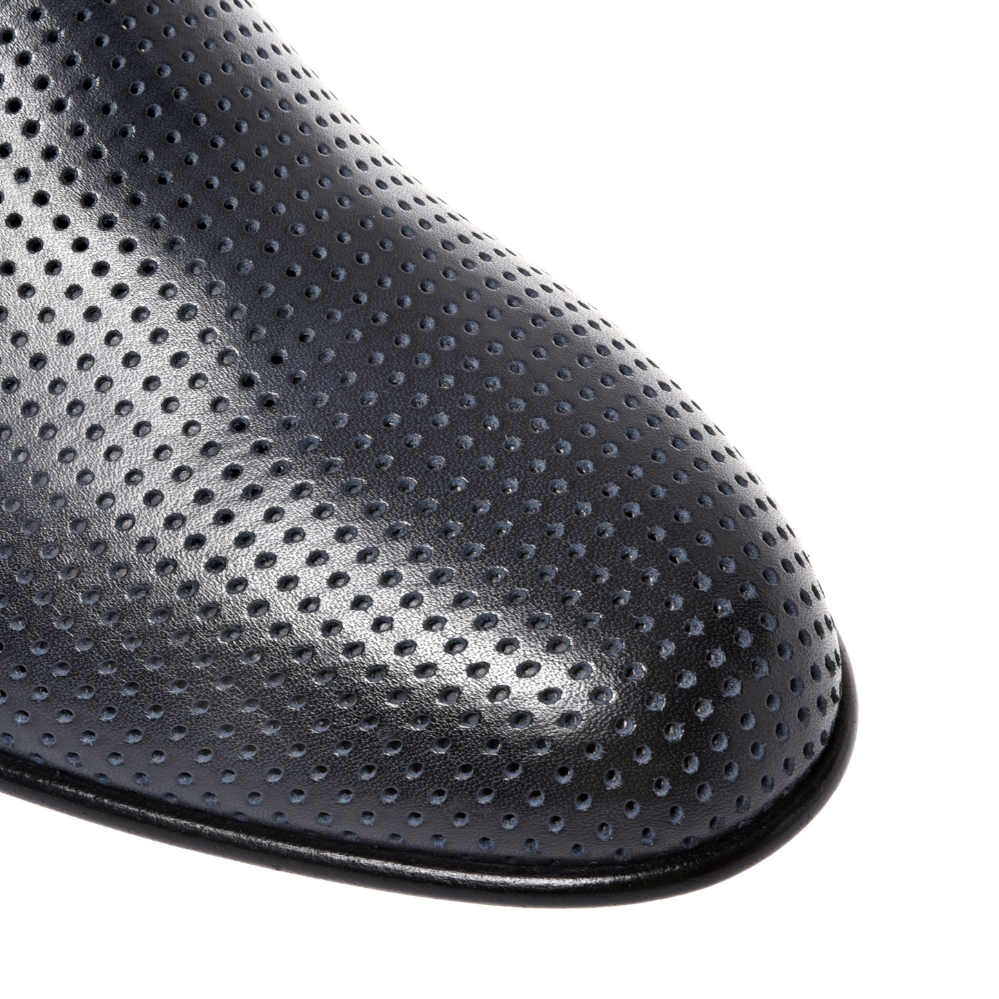 Babouche en cuir nappa perforé bleu marine