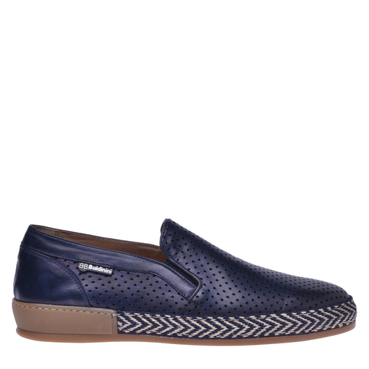 Baskets slip-on en cuir nappa perforé bleu marine