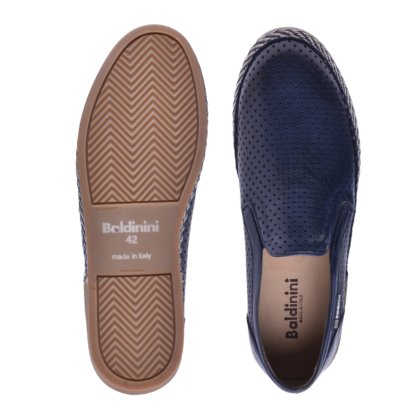 Baskets slip-on en cuir nappa perforé bleu marine