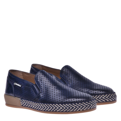 Baskets slip-on en cuir nappa perforé bleu marine