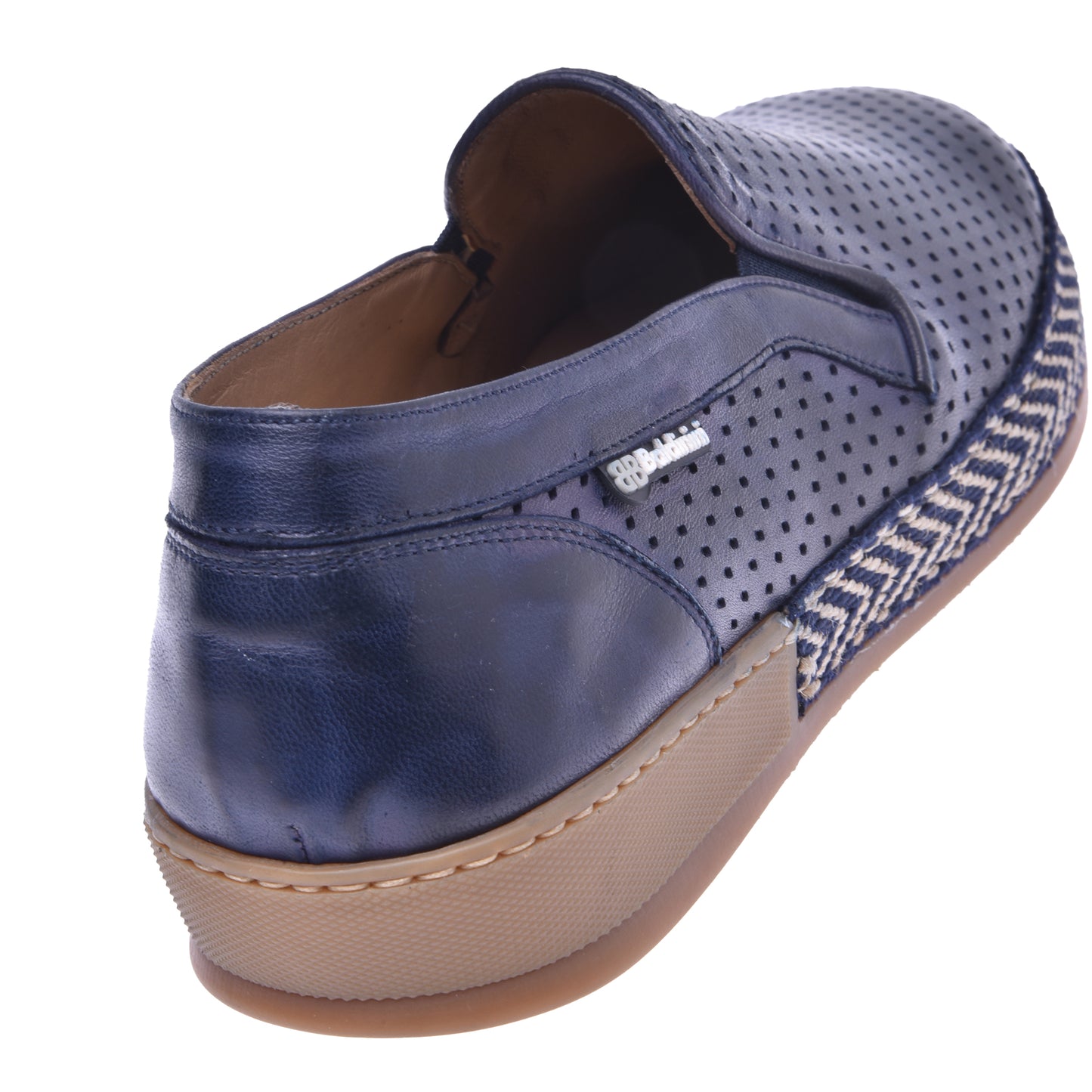 Baskets slip-on en cuir nappa perforé bleu marine
