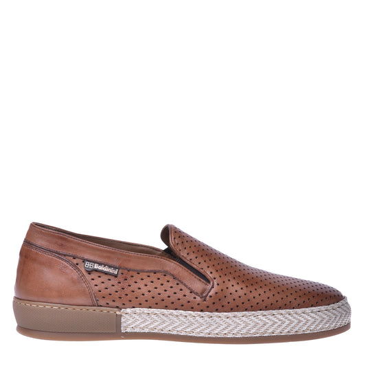 Baskets slip-on en cuir nappa perforé brun