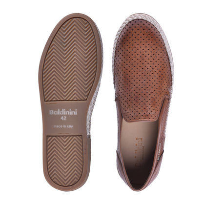 Baskets slip-on en cuir nappa perforé brun