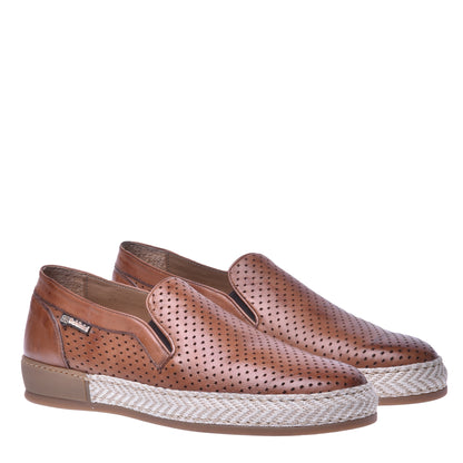 Baskets slip-on en cuir nappa perforé brun