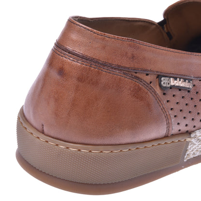 Baskets slip-on en cuir nappa perforé brun
