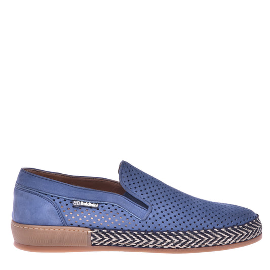 Baskets slip-on en nubuck perforé bleu avio