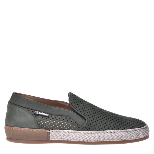 Baskets slip-on en nubuck perforé vert kaki