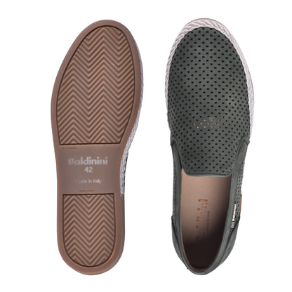 Baskets slip-on en nubuck perforé vert kaki