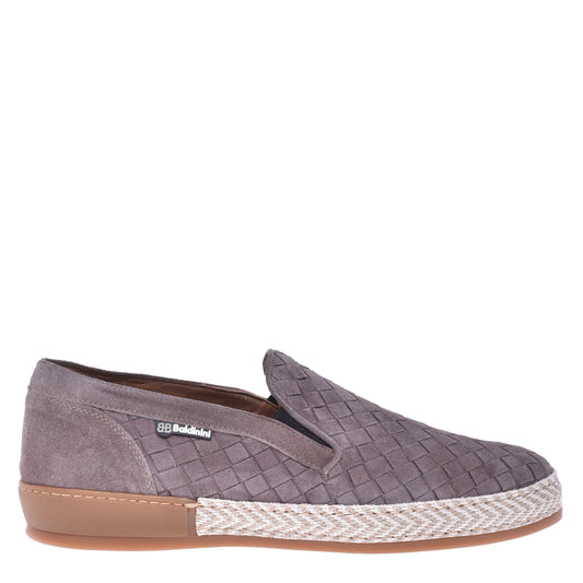 Baskets slip-on en croûte de cuir tressé taupe