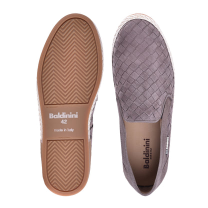 Baskets slip-on en croûte de cuir tressé taupe