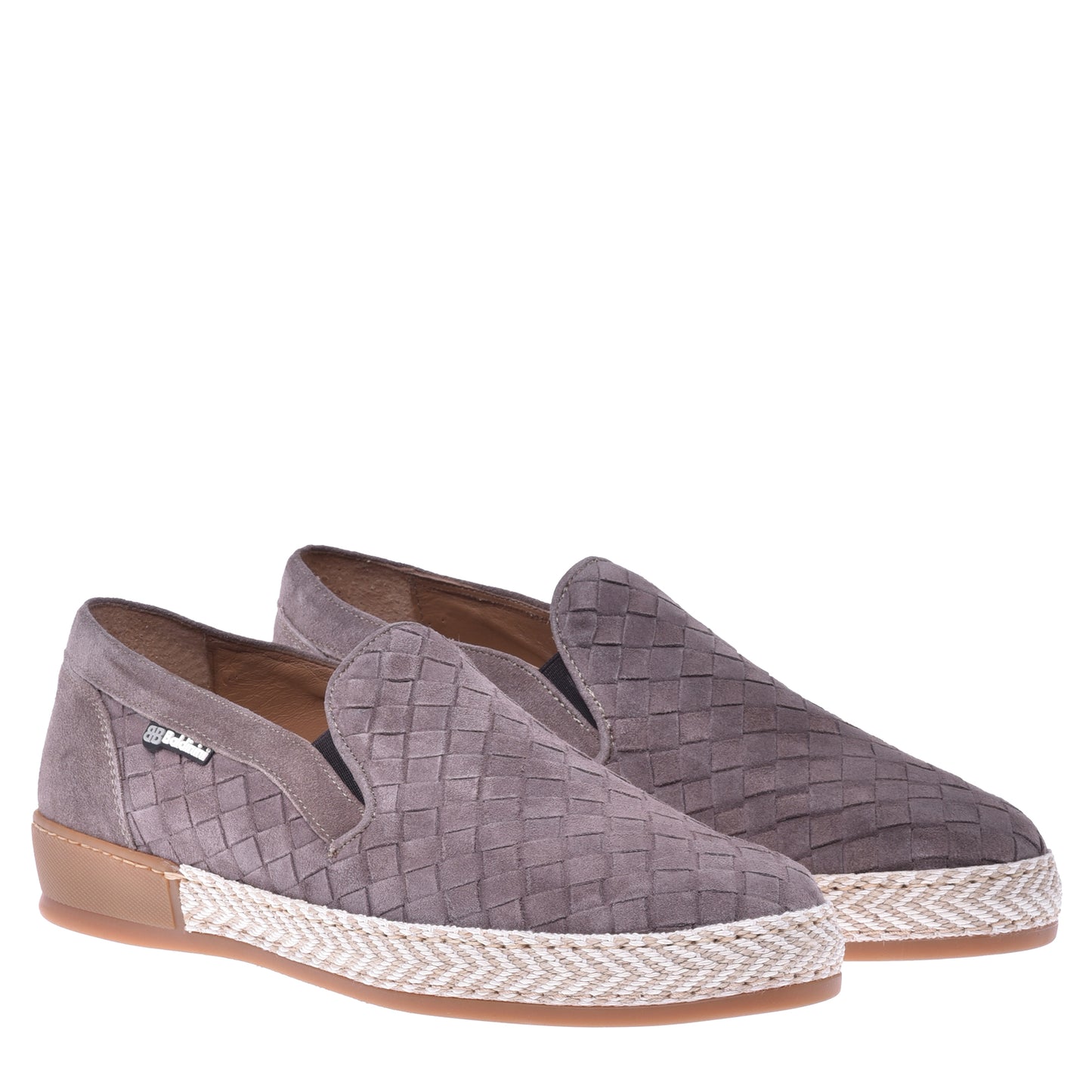Baskets slip-on en croûte de cuir tressé taupe