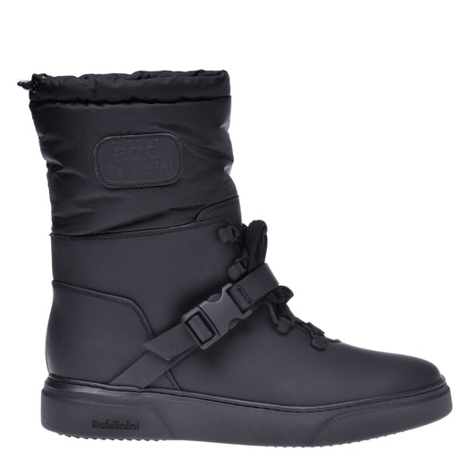 Bottes en cuir caoutchouté et nylon noir