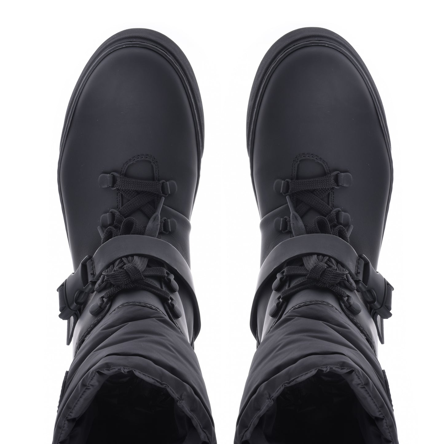 Bottes en cuir caoutchouté et nylon noir