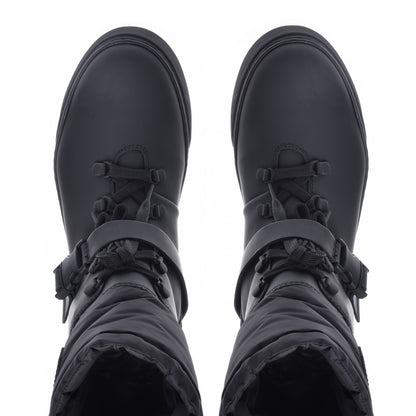 Bottes en cuir caoutchouté et nylon noir