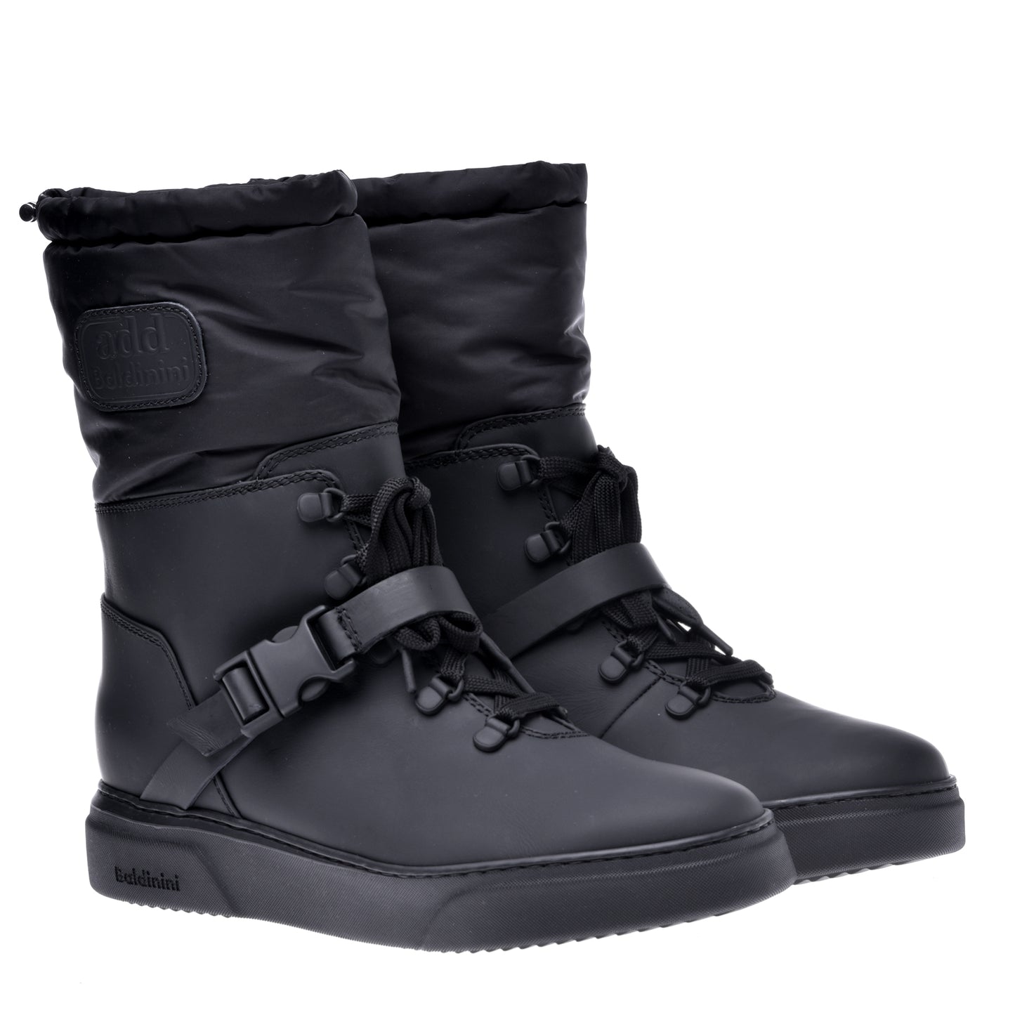 Bottes en cuir caoutchouté et nylon noir