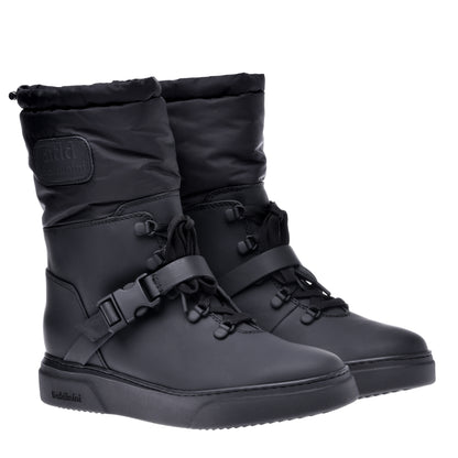 Bottes en cuir caoutchouté et nylon noir