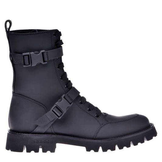 Bottes en cuir caoutchouté noir