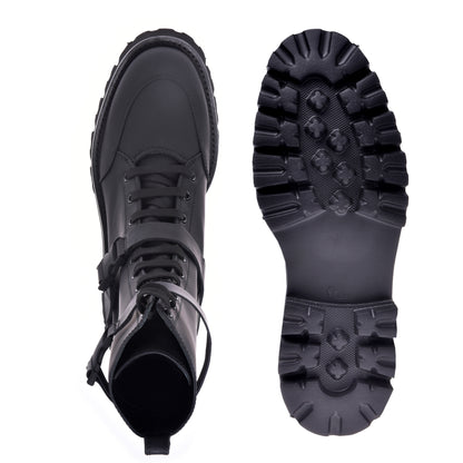 Bottes en cuir caoutchouté noir