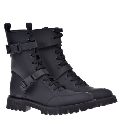 Bottes en cuir caoutchouté noir