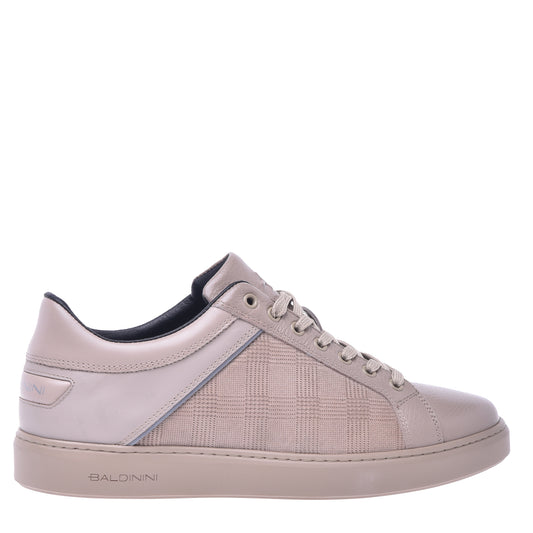 Baskets basses en cuir et tissu beige