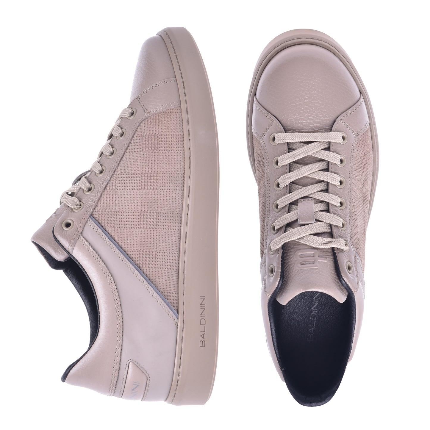 Baskets basses en cuir et tissu beige