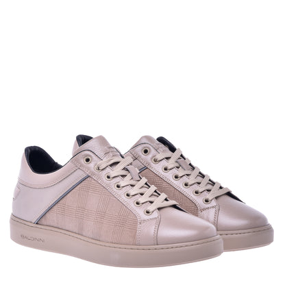 Baskets basses en cuir et tissu beige