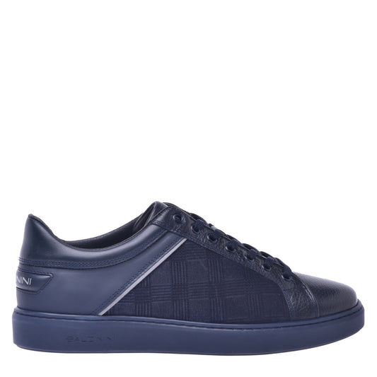 Baskets basses en cuir et tissu bleu