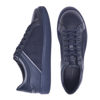 Baskets basses en cuir et tissu bleu