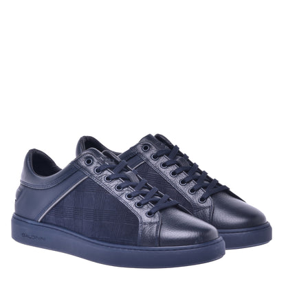 Baskets basses en cuir et tissu bleu
